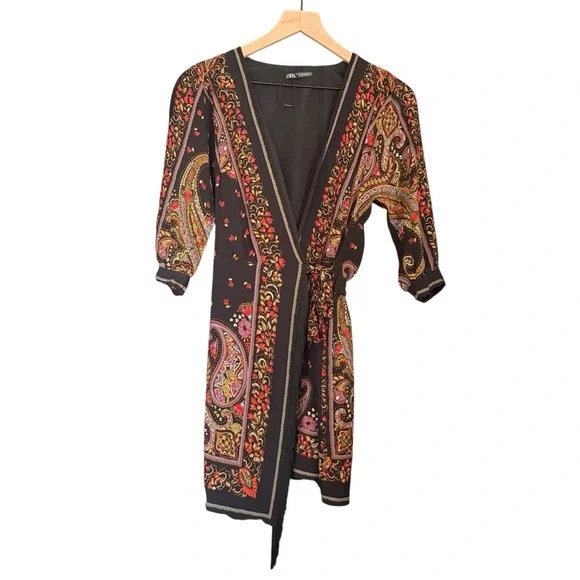 NWT Zara Chic Paisley Wrap Dress - Picture 2 of 13